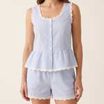 Bluebell Striped Lace-Trim Pyjama Short Set – studio front view
