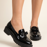 Classic Low-Heel Bow-Detail Patent Loafers — Australian studio lifestyle view