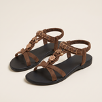 Briar Comfortable Floral Flat Sandals — Deep brown variant