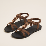 Briar Comfortable Floral Flat Sandals — Deep brown variant