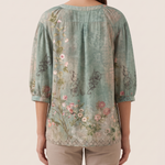 Brielle | Floral Button-Front Blouse — Green — back view