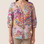 Brielle | Floral Button-Front Blouse — Pink — studio front