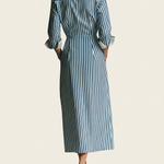 Brisa | Striped Chest-Pocket Shirt Dress — Blue and White — back view