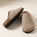 Bronte Elegant Closed-Toe Faux-Suede Clogs — detail view