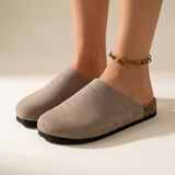 Bronte Elegant Closed-Toe Faux-Suede Clogs — hero view