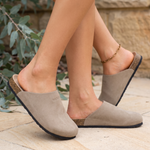 Bronte Elegant Closed-Toe Faux-Suede Clogs — lifestyle view
