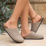 Bronte Elegant Closed-Toe Faux-Suede Clogs — lifestyle view