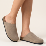 Bronte Elegant Closed-Toe Faux-Suede Clogs — Australian studio lifestyle view