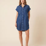 Button-Front Denim Shirt Mini Dress – Deep Blue studio front