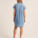 Button-Front Denim Shirt Mini Dress – Light Blue true back