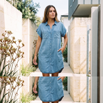 Button-Front Denim Shirt Mini Dress – Light Blue Australian lifestyle