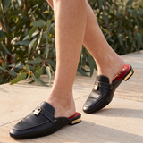 Calypso Classic Round-Toe Flat Mules — lifestyle view