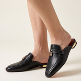 Calypso Classic Round-Toe Flat Mules — Australian studio lifestyle view