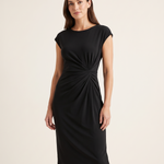 Camille Ruched-Waist Knee-Length Dress – studio front view