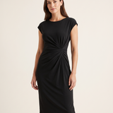 Camille Ruched-Waist Knee-Length Dress – studio front view