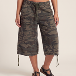 Camo Print Drawstring Cargo Shorts – Baggy Knee Length Casual Shorts — product view 2