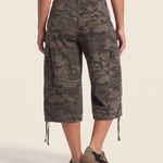 Camo Print Drawstring Cargo Shorts – Baggy Knee Length Casual Shorts — product view 4