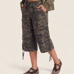 Camo Print Drawstring Cargo Shorts – Baggy Knee Length Casual Shorts — product view 5