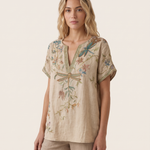 Carolina | Embroidered Dragonfly Statement Blouse — Beige — studio three-quarter