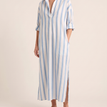 Casual Maxi Shirt Dress with Stripe Pattern and Pockets — Blue — studio three-quarter