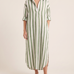 Casual Maxi Shirt Dress with Stripe Pattern and Pockets — Green — studio front
