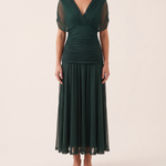 Catriona | Floral Pleated Maxi Dress — Green — studio front