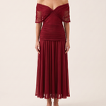 Catriona | Floral Pleated Maxi Dress — Red — studio front