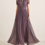 Celandine flowing pleated high-neck maxi dress front