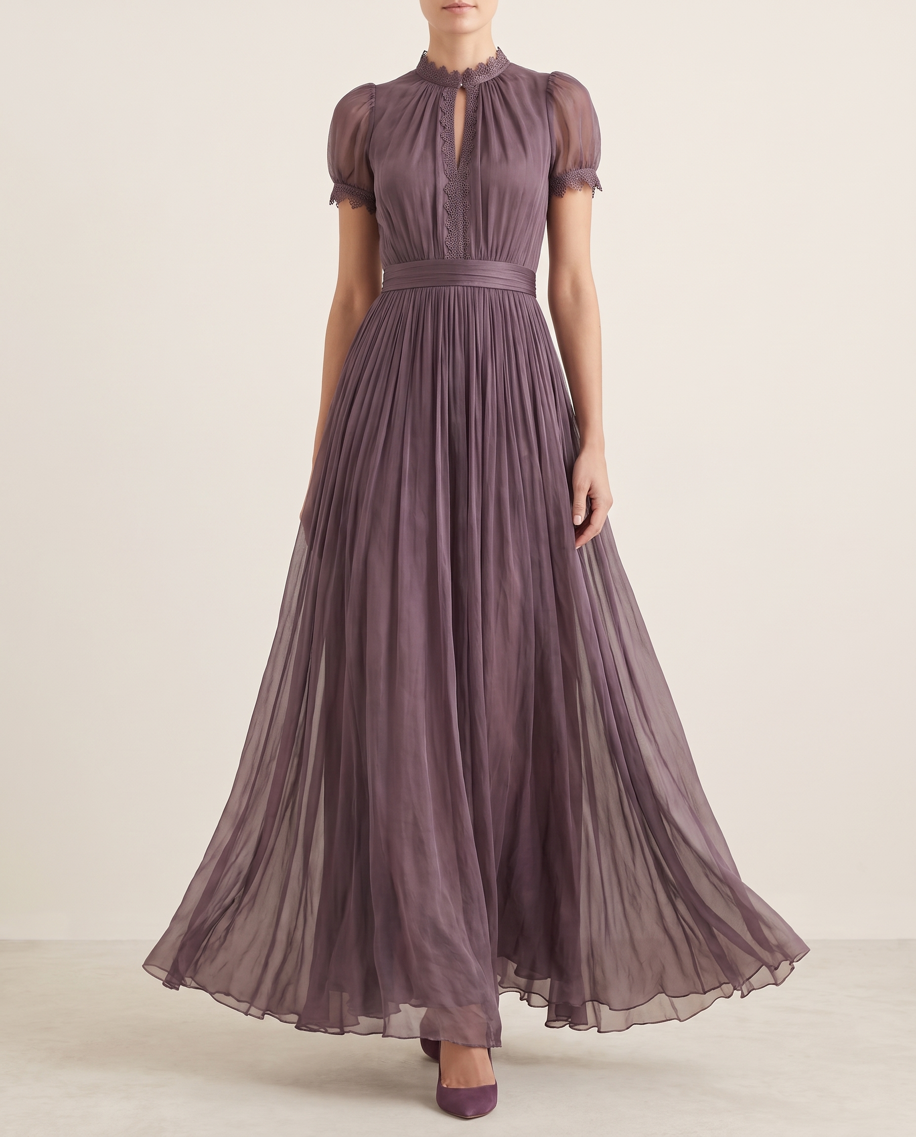 Celandine flowing pleated high-neck maxi dress front