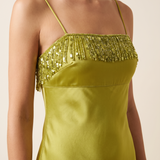 Celeste Sequin Fringe Satin Mini Dress – product detail view