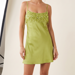 Celeste Sequin Fringe Satin Mini Dress – studio front view
