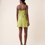 Celeste Sequin Fringe Satin Mini Dress – studio back view