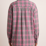 Checked Oversized Shirt with Button Front and Chest Pocket — full-length studio back view on a warm ivory seamless background