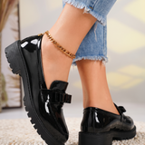 Classic Low-Heel Bow-Detail Patent Loafers — detail view