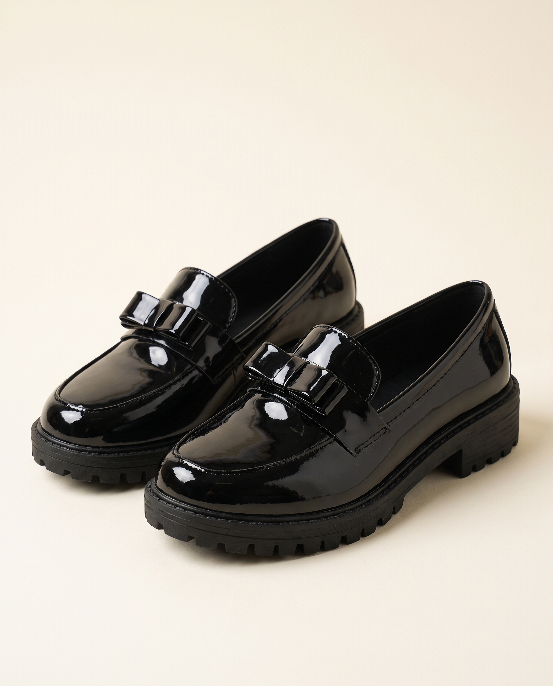 Classic Low-Heel Bow-Detail Patent Loafers — hero view