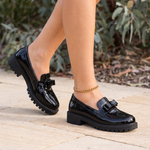 Classic Low-Heel Bow-Detail Patent Loafers — lifestyle view