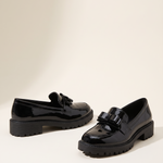 Classic Low-Heel Bow-Detail Patent Loafers — side view