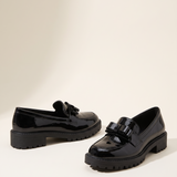 Classic Low-Heel Bow-Detail Patent Loafers — side view