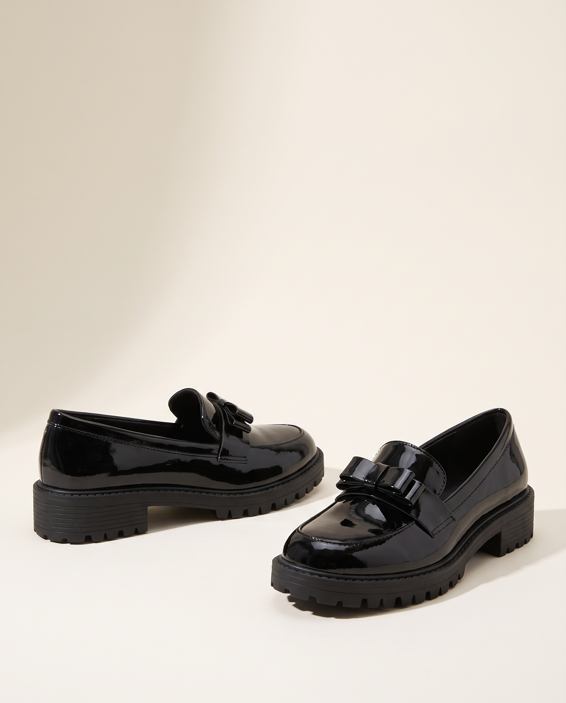 Classic Low-Heel Bow-Detail Patent Loafers — side view