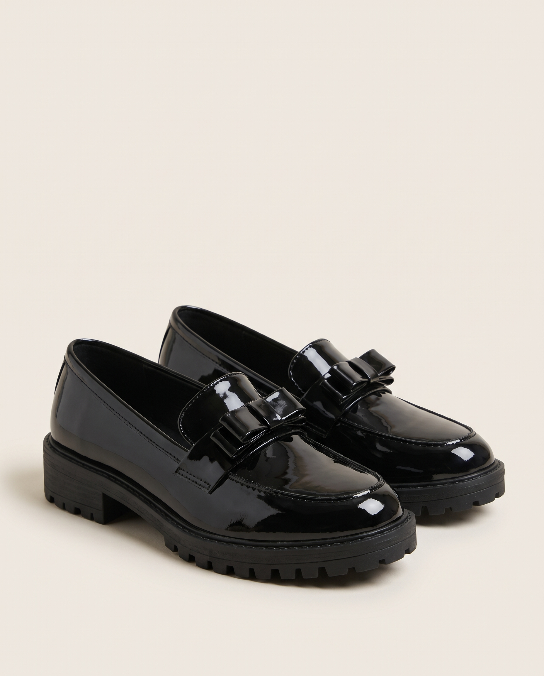 Classic Low-Heel Bow-Detail Patent Loafers — Black variant