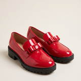 Classic Low-Heel Bow-Detail Patent Loafers — Red variant