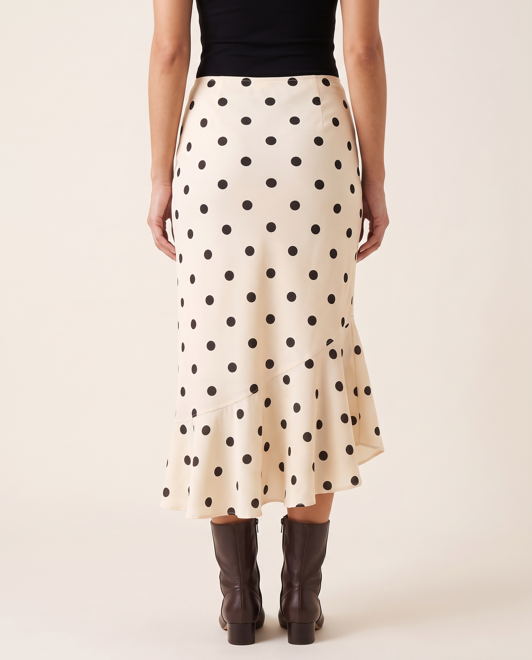Coco Polka-Dot Pencil Midi Skirt – Apricot studio back view