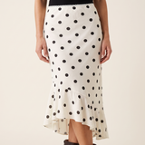Coco Polka-Dot Pencil Midi Skirt – studio front view
