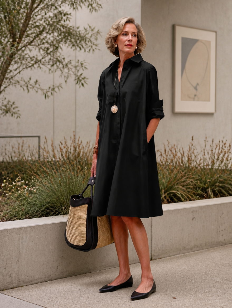 Collared A-Line Dress with Pockets – product detail view 2