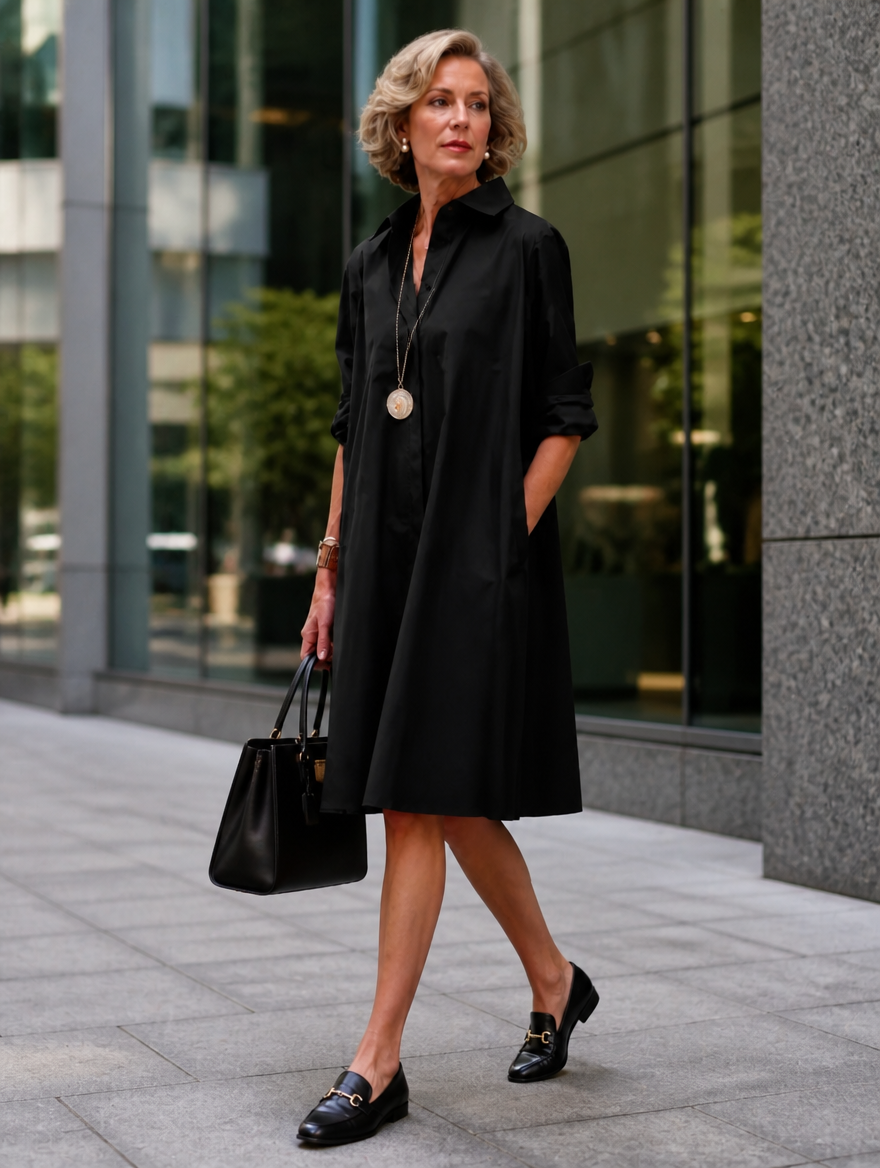 Collared A-Line Dress with Pockets – product detail view 1