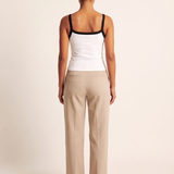 Contrast Trim Crop Tank Top with Square Neck — full-length studio back view on a warm ivory seamless background