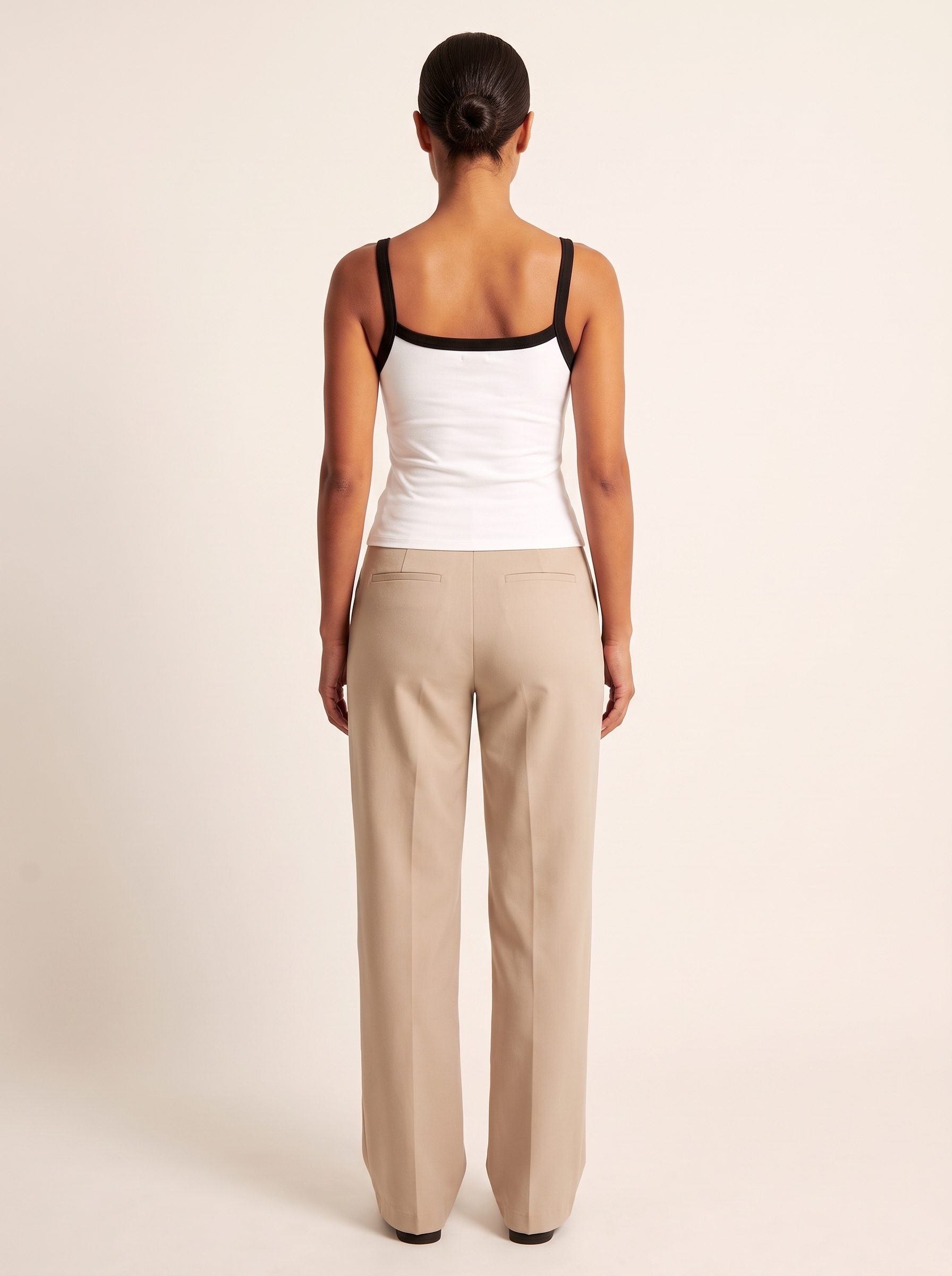 Contrast Trim Crop Tank Top with Square Neck — full-length studio back view on a warm ivory seamless background
