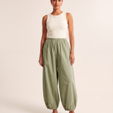 Cotton Lantern Trousers – Green front view