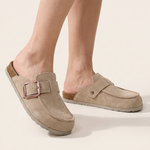 Dahlia Classic Suede Slip-On Mules — Australian studio lifestyle view