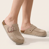 Dahlia Classic Suede Slip-On Mules — Australian studio lifestyle view